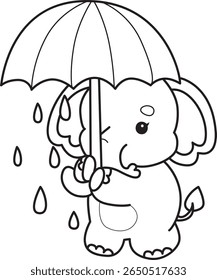 Colorir páginas de bebê engraçado Elefante. contorno de elefante trazer um guarda-chuva