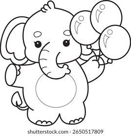 Coloring pages of Funny baby Elephant. outline of elephant bring a three of balloons