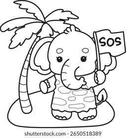 Coloring pages of Funny baby Elephant. outline of elephant like an ancient