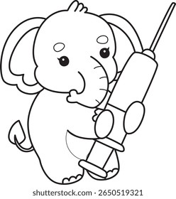 Colorir páginas de bebê engraçado Elefante. contorno de elefante trazer uma seringa