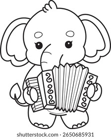 Coloring pages of Funny baby Elephant. outline of elephant playing an accordion