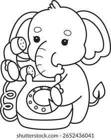 Coloring pages of Funny baby Elephant. outline of elephant calling someone by phone