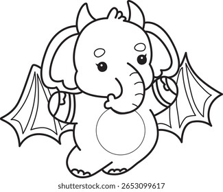 Coloring pages of Funny baby Elephant. outline of elephant wearing a bat costume 