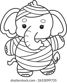 Colorir páginas de Engraçado bebê Elefante. contorno de elefante vestindo uma fantasia de múmia