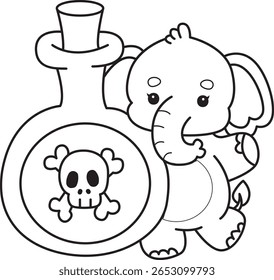 Coloring pages of Funny baby Elephant. outline of elephant bring a black toxic