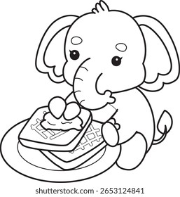 Colorir páginas de Engraçado bebê Elefante. contorno de elefante trazer um pão de morango