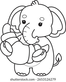 Colorir páginas de Engraçado bebê Elefante. contorno de elefante trazer um pão