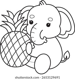 Colorir páginas de bebê engraçado Elefante. contorno de elefante trazer um abacaxi