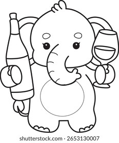 Colorir páginas de Engraçado bebê Elefante. contorno de elefante trazer um vinho 
