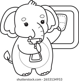 Colorir páginas de Engraçado bebê Elefante. contorno de elefante limpar a janela
