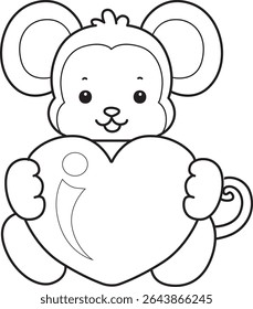 Colorir páginas de engraçado bebê macaco série animal ilustração de estoque. Contorno da vida de projetos macacos macios. contorno de shiba inu trazer um sinal de amor