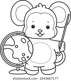 Colorir páginas de engraçado bebê macaco série animal ilustração de estoque. Contorno da vida de projetos de macacos macios. contorno de shiba inu com globo