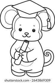 Coloring pages of Funny baby Monkey animal series stock illustration. Outline of life of fluffy Monkey designs. outline of monkey was graduation