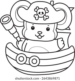 Coloring pages of Funny baby Monkey animal series stock illustration. Outline of life of fluffy Monkey designs. outline of monkey like a pirates 