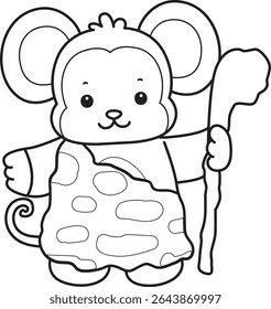Coloring pages of Funny baby Monkey animal series stock illustration. Outline of life of fluffy Monkey designs. outline of monkey like an ancient