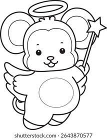 Coloring pages of Funny baby Monkey animal series stock illustration. Outline of life of fluffy Monkey designs. outline of monkey like an angel