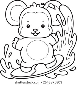 Coloring pages of Funny baby Monkey animal series stock illustration. Outline of life of fluffy Monkey designs. outline of monkey playing a skateboard