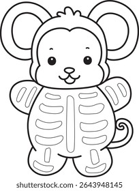 Coloring pages of Funny baby Monkey animal series stock illustration. Outline of life of fluffy Monkey designs. outline of monkey wearing Skull costume