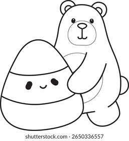 Colorir páginas de Urso engraçado em elementos de atividades diárias. contorno de urso trazer um doce amarelo