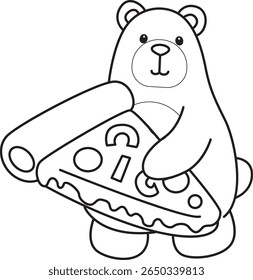 Coloring pages of Funny bear in daily activities elements. outline of bear bring a pizza