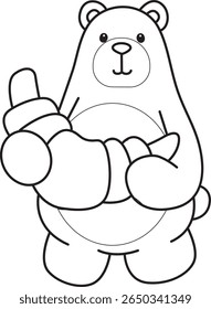 Colorir páginas de Urso engraçado em elementos de atividades diárias. contorno de urso trazer um pão