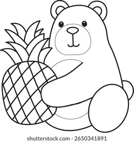 Colorir páginas de Funny urso em elementos de atividades diárias. contorno de urso trazer um abacaxi