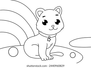 coloring pages of funny kitten playing with a ball. Printable Coloring Pages Outline black and white.