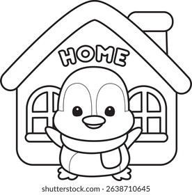 Coloring pages of Funny penguin in cold weather elements.
outline of baby penguin in the house
