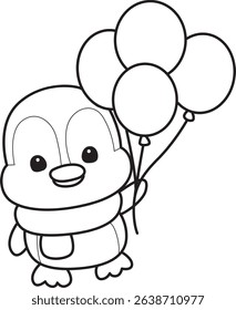 Coloring pages of Funny penguin in cold weather elements.
outline of baby penguin bring a three of balloons
