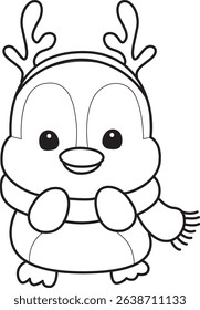 Coloring pages of Funny penguin in cold weather elements.
outline of baby penguin wearing a deer ears

