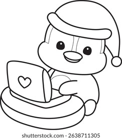Coloring pages of Funny penguin in cold weather elements.
outline of baby penguin typing in the notepad
