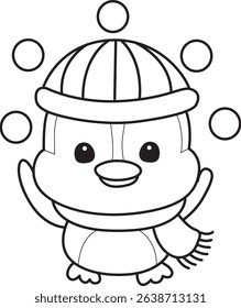 Coloring pages of Funny penguin in cold weather elements.
outline of baby pig playing a snow ball
