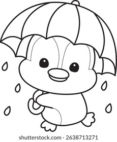 Coloring pages of Funny penguin in cold weather elements.
outline of baby penguin bring an umbrella
