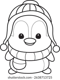 Coloring pages of Funny penguin in cold weather elements.
outline of baby penguin wearing winter costume