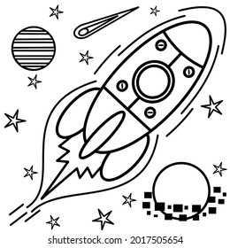 Coloring pages for galaxies and spaceships, simple and attractive design
