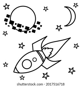 Coloring pages for galaxies and spaceships, simple and attractive design