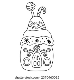 Coloring pages of gingerbread houses. Outline vector illustration for children activity. Christmas black and white images, ready for print.