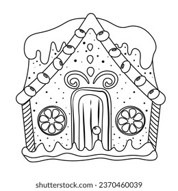 Coloring pages of gingerbread houses. Outline vector illustration for children activity. Christmas black and white images, ready for print.