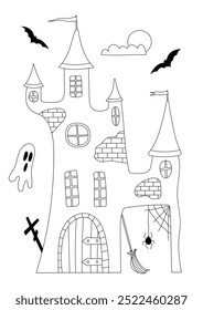 Coloring Pages of Halloween Cartoon Castle With Ghosts
