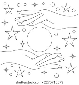 Coloring pages Hands Moon Sun and Stars