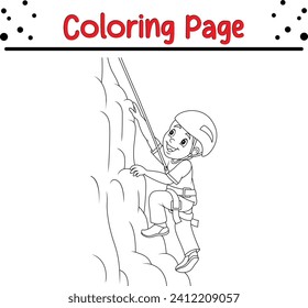 Coloring pages happy boy climbing rock