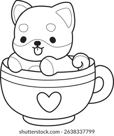 Coloring pages of Happy shiba inu activities illustrations.
outline of shiba ibu in the middle of cup of tea
