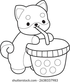 Coloring pages of Happy shiba inu activities illustrations.
outline of shiba ibu drinking a Boba tea
