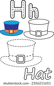 Coloring pages of hat and the letter H. Suitable for use in children's coloring books