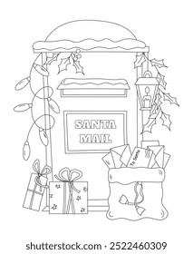 Coloring Pages of Holiday Christmas Post Box Filled With Letters And Gifts