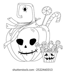 Coloring Pages of A Holiday Halloween Cartoon Pumpkin With Candles