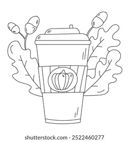 Dibujos para colorear de Festiva Taza de café de Halloween con bellotas y calabazas