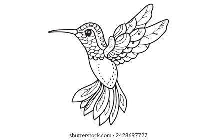 Coloring pages.  Hummingbird  Line art design for adult or kids colouring book in zentangle style. Vector illustration.