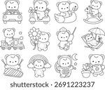 Coloring pages of Illustration of cute bear winter icon. Outline of bear winter in the variation of transportation