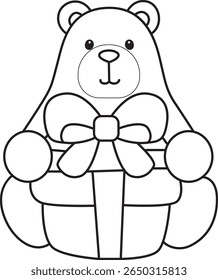 Colorir páginas de ilustração de ícone de urso bonito.
Lineart of Funny bear. esboço de urso trazer um presente de aniversário